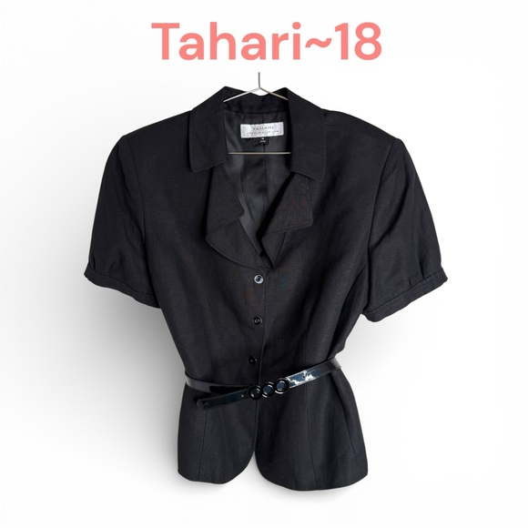 Tahari Jackets & Blazers - Tahari Arthur S Levine Sz 18 Career Wear Black Belted Short Sleeve Blazer Linen